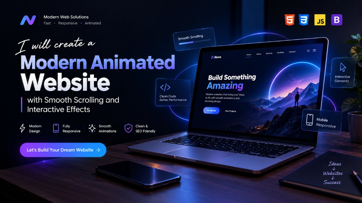 I Will Create a Modern Animated Website with Smooth Scrolling and Interactive Effects