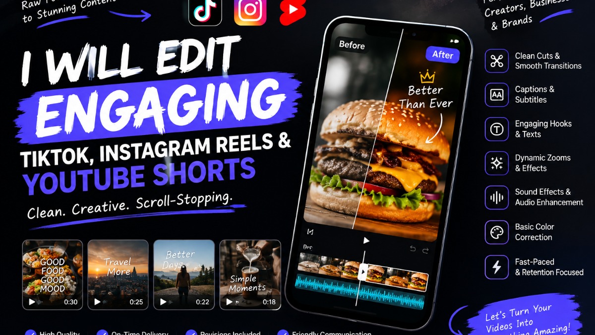 I will do professional video editing for YouTube, Reels, and Shorts – Video Editing on mehenot