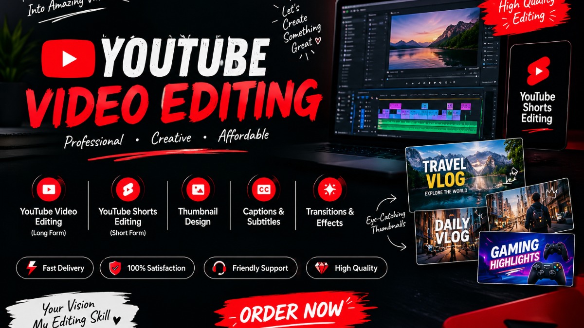 I Will Provide Graphic Design, Photo Editing, Video Editing, Canva Design and Content Writing Services – YouTube editing on mehenot